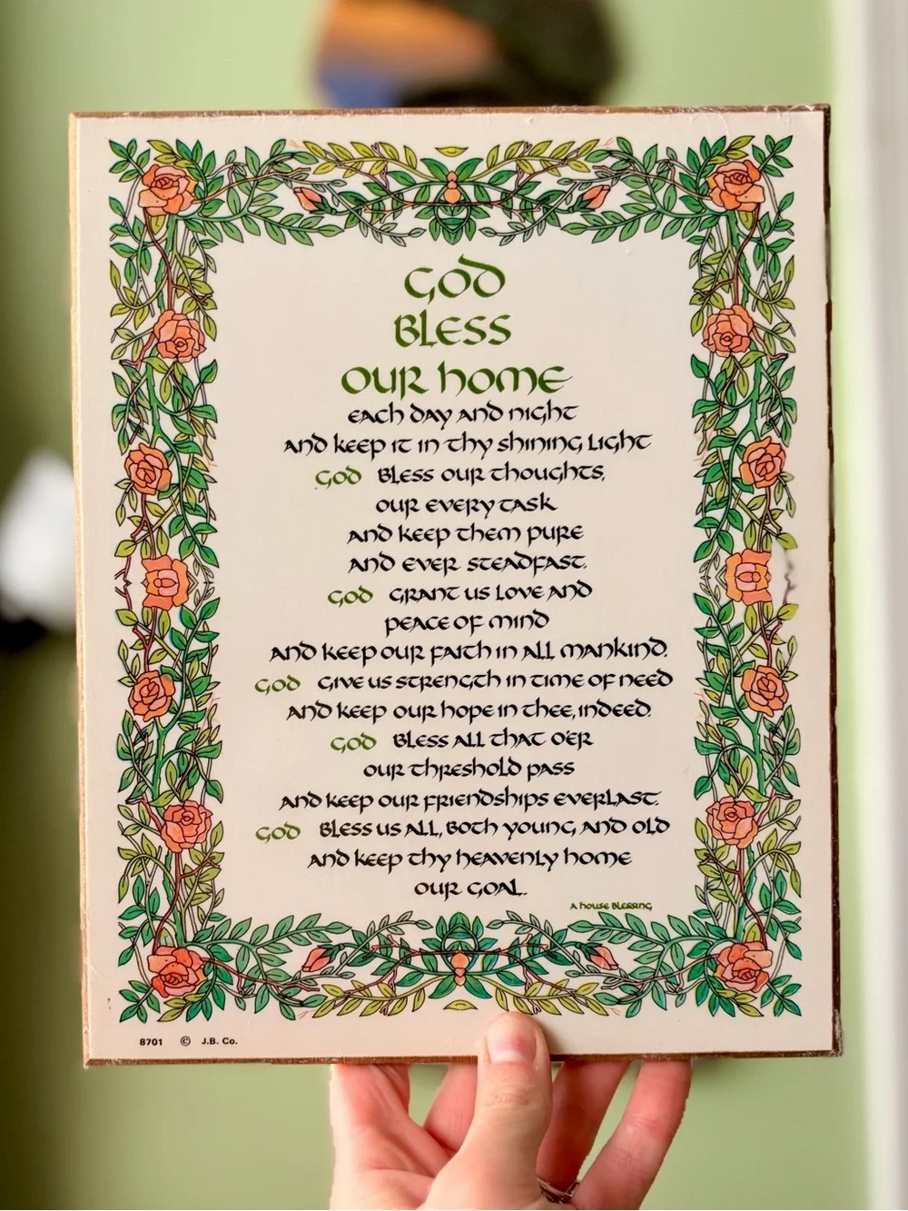 Vintage Charming God Bless Our Home Decorative Plaque - Floral Border